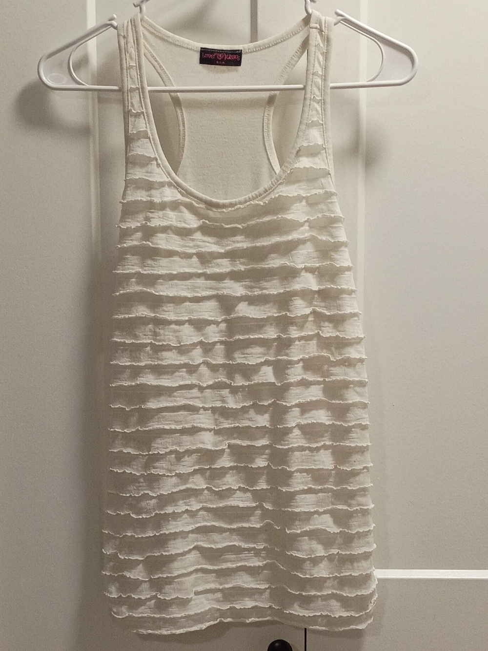 White Ruffled Racerback Tank Top - Women